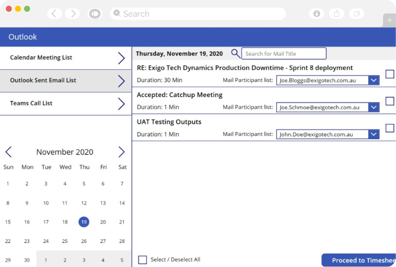 Outlook Integration Outlook Integration | Get best solution for Timesheet Automation Power App from Exigo Tech Australia