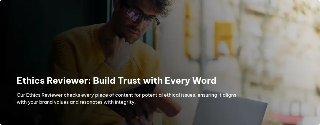 Person reviewing content for ethical alignment, representing Exigo Tech's Ethics Reviewer feature to ensure trust and integrity in content. Person reviewing content for ethical alignment, representing Exigo Tech's Ethics Reviewer feature to ensure trust and integrity in content.