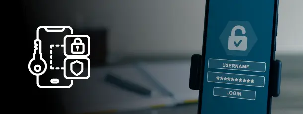 Graphic displaying multi-factor authentication (MFA) with a lock and login screen for enhanced security Graphic displaying multi-factor authentication (MFA) with a lock and login screen for enhanced security