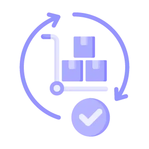 Icon representing IT procurement with a trolley and boxes, illustrating procurement solutions by Exigo Tech